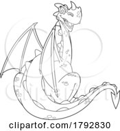 Poster, Art Print Of Cartoon Happy Dragon Looking Back In Black And White