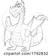 Cartoon Happy Dragon With A Milk Mustache In Black And White by Hit Toon