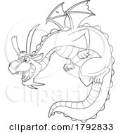 Poster, Art Print Of Cartoon Dragon Breathing Fire In Black And White