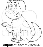 Cartoon Dog Begging Holding A Paw Up In Black And White