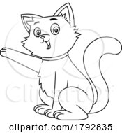 Cartoon Cat Presenting Or Holding Up A Paw In Black And White