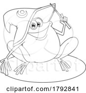 Cartoon Frog Wizard Holding A Wand In Black And White