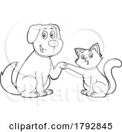 Cartoon Dog Fist Bumping A Cat In Black And White by Hit Toon
