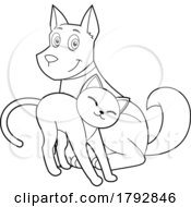 Poster, Art Print Of Cartoon Cat Rubbing Against A Dog In Black And White