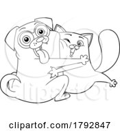 Poster, Art Print Of Cartoon Pug Dog And Cat Hugging In Black And White