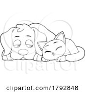 Poster, Art Print Of Cartoon Siamese Cuddling With A Sad Dog In Black And White