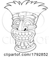 Cartoon Tribal Tiki Mask Grinning In Black And White