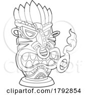 Poster, Art Print Of Cartoon Tribal Tiki Mask Smoking A Doobie In Black And White
