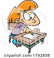Poster, Art Print Of Cartoon School Girl Writing In Cursive
