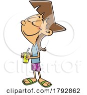 Cartoon Woman Or Girl Smiling And Holding A Beverage