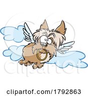Poster, Art Print Of Cartoon Angel Yorkie Flying With A Halo In Its Mouth
