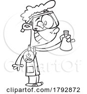 Cartoon Black And White School Boy Grinning In Chemistry Class