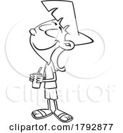 Cartoon Black And White Woman Or Girl Smiling And Holding A Beverage