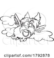 Cartoon Black And White Angel Yorkie Flying With A Halo In Its Mouth