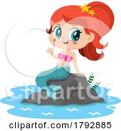 Poster, Art Print Of Cartoon Clipart Mermaid Waving From A Rock