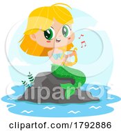 Poster, Art Print Of Cartoon Clipart Mermaid Playing A Lyre