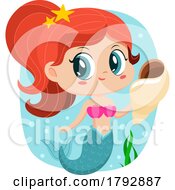 Poster, Art Print Of Cartoon Clipart Mermaid Holding A Shell