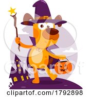 Poster, Art Print Of Cartoon Clipart Trick Or Treating Halloween Dog Near A Castle