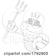 Cartoon Black And White Clipart Merman King Holding A Trident