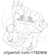 Poster, Art Print Of Cartoon Outline Clipart Merman King Holding A Trident