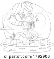 Poster, Art Print Of Cartoon Outline Clipart Mermaid Playing A Lyre