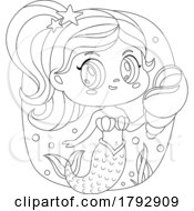 Cartoon Black And White Clipart Mermaid Holding A Shell