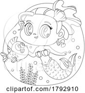 Poster, Art Print Of Cartoon Outline Clipart Mermaid And Fish