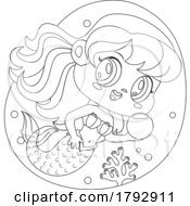 Poster, Art Print Of Cartoon Outline Clipart Mermaid With A Pearl