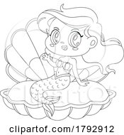 Cartoon Black And White Clipart Mermaid In A Shell