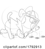 Cartoon Black And White Clipart Dog Detective Following Tracks