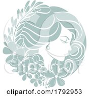 Woman Circle Face Flowers Hair Floral Concept by AtStockIllustration