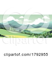 Landscape Background Hills Mountains Fields Trees by AtStockIllustration
