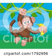 Monkey Singing On Jungle Vines With Banana Cartoon by AtStockIllustration