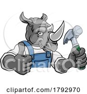Poster, Art Print Of Rhino Carpenter Handyman Builder Holding Hammer