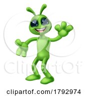 Poster, Art Print Of Alien Cute Little Green Man Martian Cartoon Mascot
