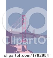 Golden Gate Bridge Linking San Francisco To Marin County California Wpa Art Deco Poster