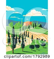 Poster, Art Print Of Vineyard In Tuscan Countryside Tuscany Central Italy Wpa Art Deco Poster