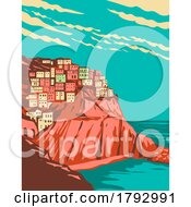 Poster, Art Print Of Manarola Within Cinque Terre National Park La Spezia Province Italy Wpa Art Deco Poster