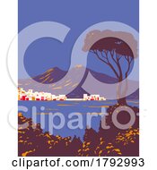 Pine Of Naples And Gulf Of Naples With Mount Vesuvius Italy WPA Art Deco Poster by patrimonio