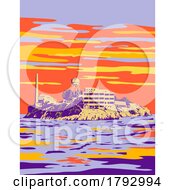Poster, Art Print Of Alcatraz Island At Dusk In San Francisco California Wpa Art Deco Poster