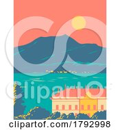 Poster, Art Print Of Lake Como Lago Di Como Lario With Villa And Alps And Bellagio Italy Wpa Art Deco Poster