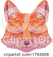 Red Fox Head Front View Pointillist Impressionist Pop Art Style