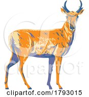 Pronghorn Or American Antelope Side View WPA Poster Art
