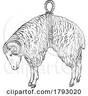 Poster, Art Print Of Ram Sheep Suspended In Rope Ribbon Symbol Of The Golden Fleece Side View Comics Style Drawing