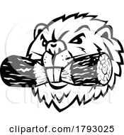 Poster, Art Print Of Angry North American Beaver Or Eurasian Beaver Biting Log Head Mascot Retro