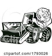 Angry Beaver Driving Mulching Tractor Mascot Cartoon Retro