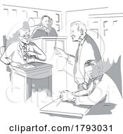 Poster, Art Print Of Courtroom Trial Sketch Showing Judge Lawyer Defendant Plaintiff Witness And Jury Inside Court Of Law