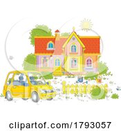 Cartoon Car Parked By A House