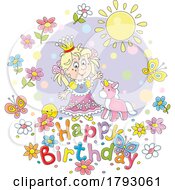 Poster, Art Print Of Cartoon Princess And Happy Birthday Greeting