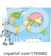 Cartoon Robot Pointing To A Map by Alex Bannykh